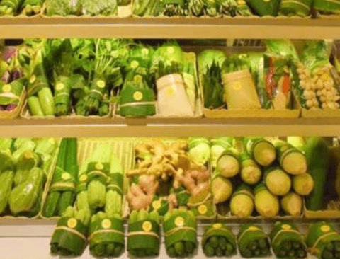태국의 어느 슈퍼마켓의 채소 포장법